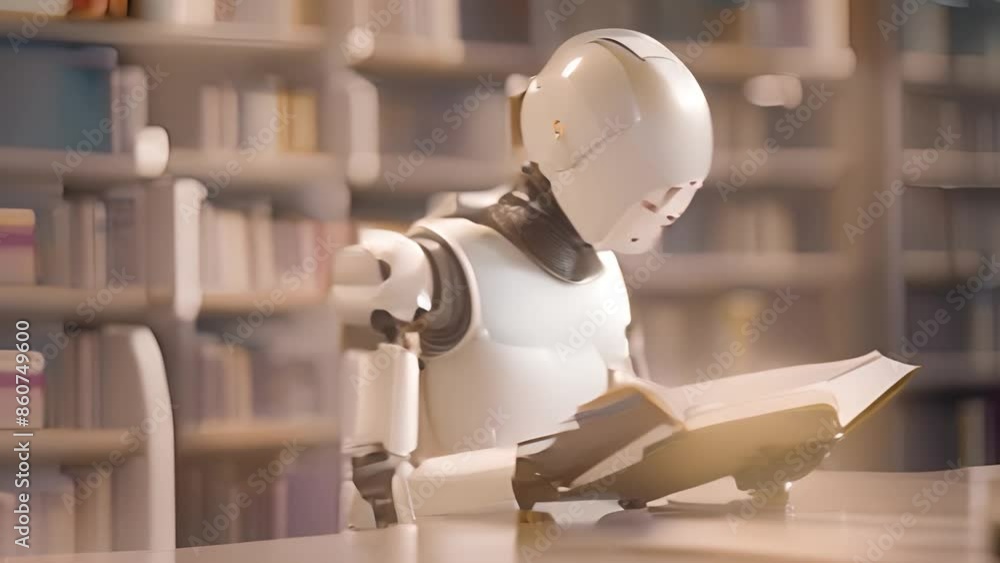 Poster Robot Reading a Book in Library Generative AI