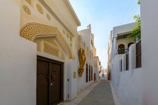 General view of the narrow whitewashed alleys of the Bahrian Pearling Path Old Town district, a cultural heritage site in Muharraq, Bahrain, December 7 2023.