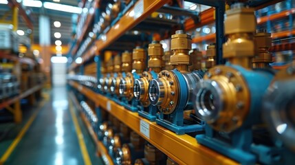 Obraz premium Industrial Pumps Stored in a Warehouse