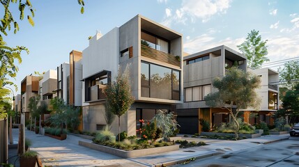 urban infill housing project utilizing slim-profile fiber cement panels to maximize space efficiency and modern aesthetic in a dense city environment
