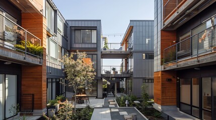 urban infill housing project utilizing slim-profile fiber cement panels to maximize space efficiency and modern aesthetic in a dense city environment