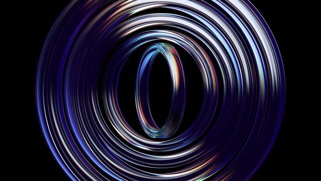 Abstract animation, rotating glass rings, 4k seamless looped video, 3d render