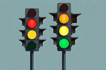Traffic lights with all three colors on. Simple design. Flat vector illustration
