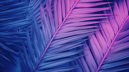 A dynamic abstract art piece depicting a combination of blue and pink tropical leaves, presenting an exotic and trendy visual statement for any modern design project.