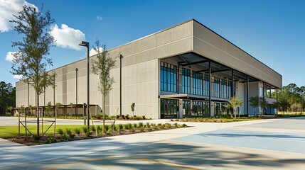 Obraz premium community sports complex featuring fiber cement cladding on its exteriors, chosen for its ability to withstand frequent high-impact sports use while maintaining a fresh and vibrant look