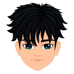 young anime boy head with straight black hair
