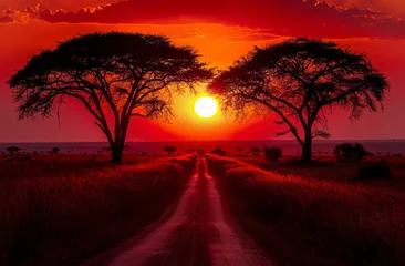 Selbstklebende Fototapeten savane au coucher de soleil © Hachem