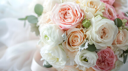 Obraz premium Wedding flowers detailed bridal bouquet Decor made of roses peonies and decorative plants closeup selective focus nobody objects : Generative AI