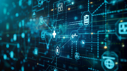 Healthcare business growth graph with global health network connection service on virtual screen. Medical technology and tourism, telemedicine, virtual hospital, healthcare and medicine