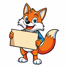 happy fox hold big blank sign square in center 