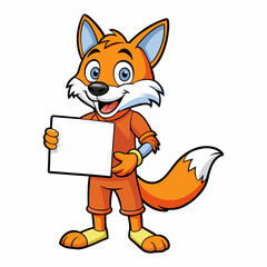 happy fox hold big blank sign square in center 