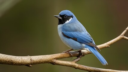 A blue bird is sitting  on a branch 