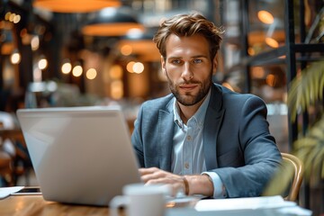 Fototapeta premium Virtual Client Meetings: Businessmen Video Calling on Laptop