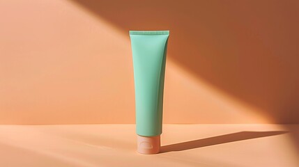 Green Cosmetic Tube on Peach Background
