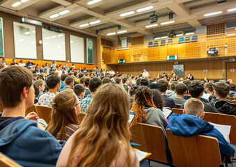 Fototapeta premium photo of a university lecture hall filled with students attentively listening