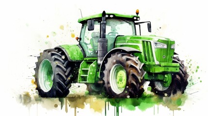 Image features a large green tractor prominently displayed on a field with detailed tire tracks, highlighting the power and utility of modern agricultural machinery in land preparation.