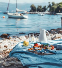 Fototapeta premium Summer time seaside picnic on a bright airy day