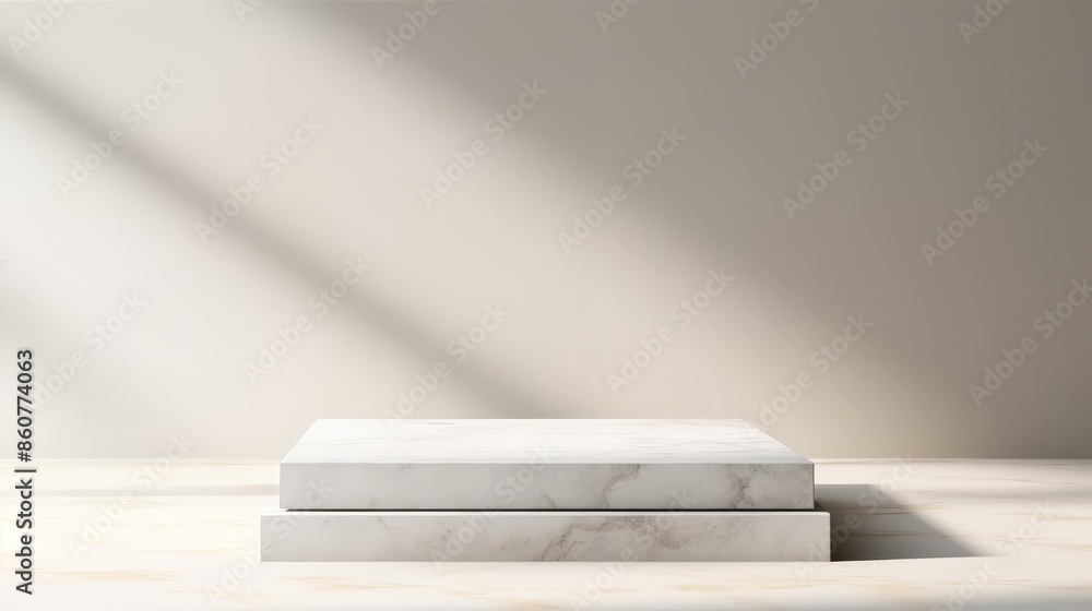 Poster minimalist marble pedestal with soft natural light casting shadows, perfect for product display or b