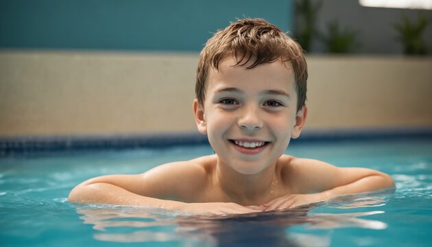 A boys joyful dive into summers embrace at the pool