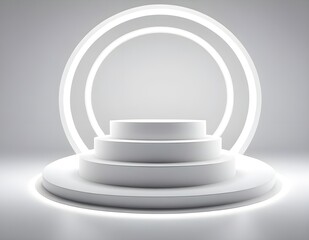 White Circular Platform With Illuminated Arch, interior design