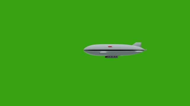 Airship Balloon Flying Over Green Screen Background