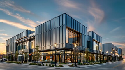 Obraz premium ultra-modern retail complex with James Hardie Siding in metallic finishes