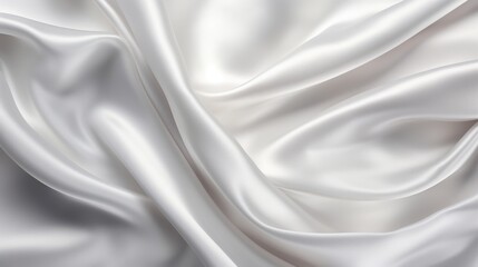 Obraz premium A close-up image of shiny, smooth white silk fabric, showcasing intricate folds and an elegant glossy texture, epitomizing luxury and softness in textiles.