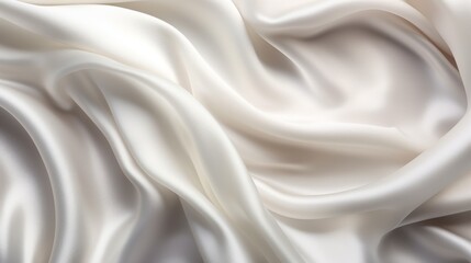 Fototapeta premium A detailed close-up of creamy white silk fabric with gentle folds, highlighting its luxurious and smooth texture, representing comfort and sophistication in textiles.
