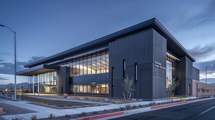 municipal building updated with sleek, dark fiber cement panels, providing a modern contrast to its traditional architecture and signaling a blend of old and new in public services