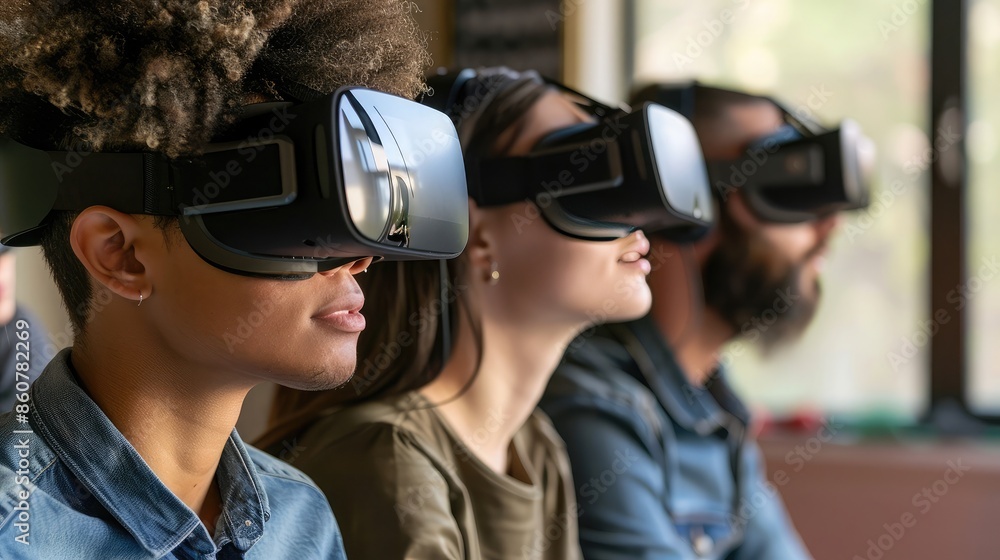 Poster researchers wearing vr headsets, exploring new virtual environments and applications as part