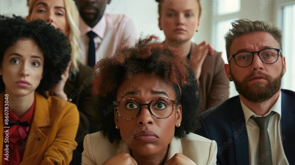 Aufkleber a diverse group of committee members looking attentive but not objecting or calling attention to any