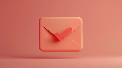 Mail icon 3D style with letter in envelope and a tick symbol. The message is confirmed. This is about an email or newsletter idea.