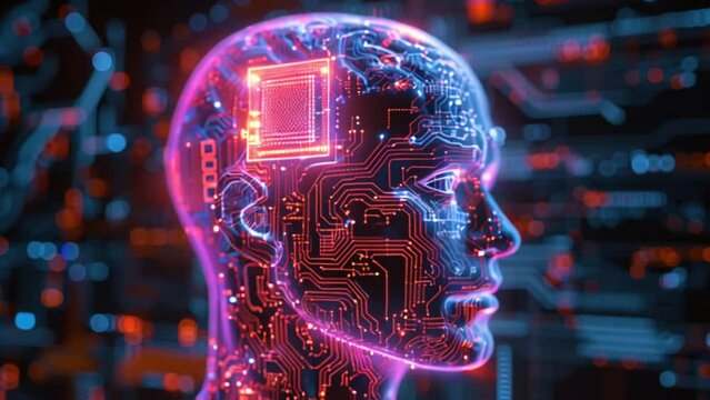 computerized man with circuits and microchip brain implant technology Generative AI