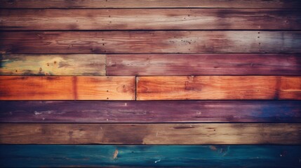 An arrangement of multicolored wooden planks forming a vibrant and eye-catching wall design, perfect for backgrounds, artistic, decorative, and rustic design projects.