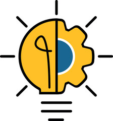 Light bulb or idea with gear wheel machine icon vector collection. Line art lamp and gear wheel machine sign silhouette