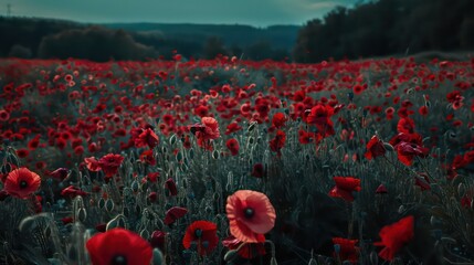 Obraz premium A field of poppies interspersed with silent