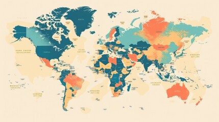 An artistic, abstract-themed political world map displaying country names and boundaries, providing a creative and educational perspective on global geography.