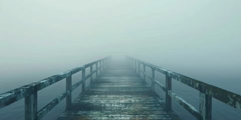Fototapeta premium A foggy bridge leading into the unknown, with no end in sight and an air of mystery