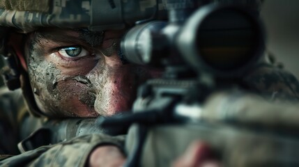 A soldier crouched in a sniper position