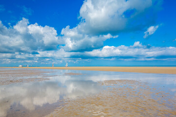 Scenic View of Utah Beach in Normandy, France with Blue Skies