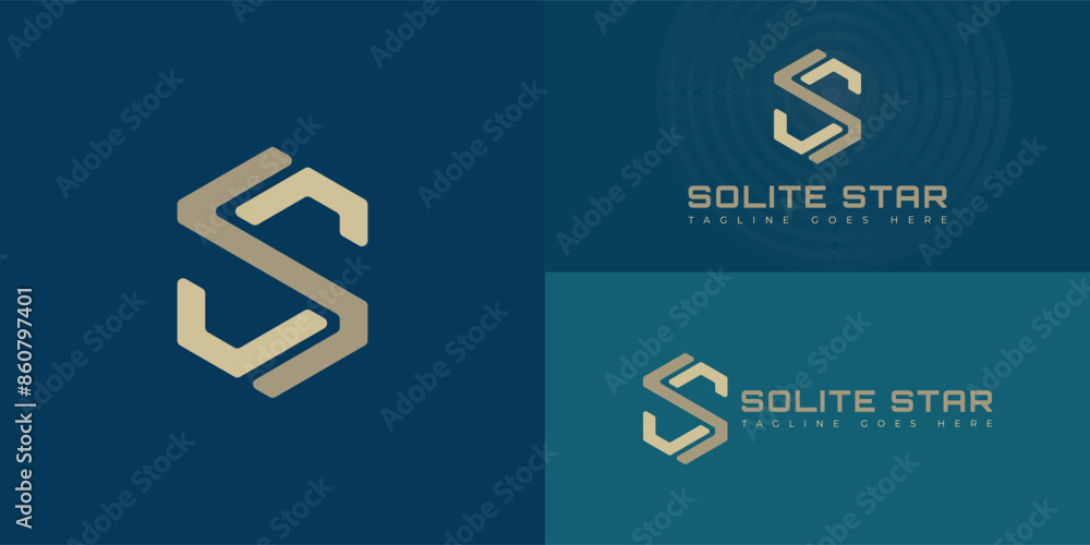 Aufkleber abstract initial hexagon letters s or ss logo in gold color isolated on multiple background colors. 