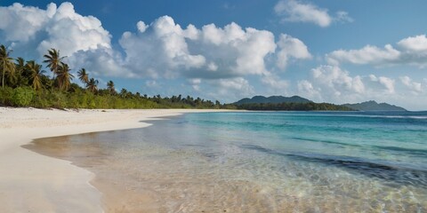 Obraz premium beach with sky, ndy tropical beach with island on background with gray and white 
