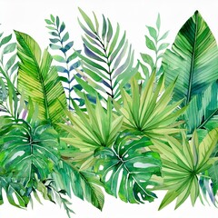 watercolor leaves tropical border design