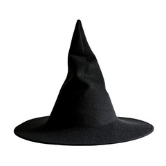 Black pointy witch hat isolated on a white background, perfect for Halloween or magical themed projects and product designs.