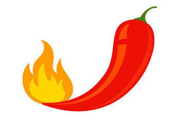 Vector emblem of red chilli pepper with fire. Vector emblem jalapeno or chilli pepper in flame.
