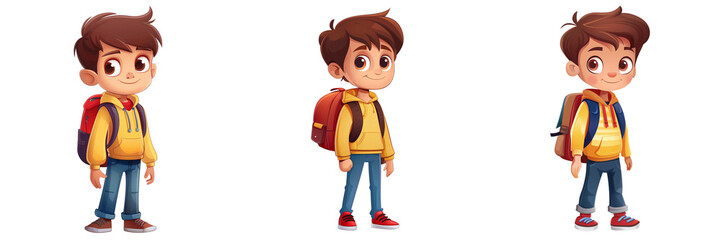 Back to school. Boy with school bag isolated on transparent background 