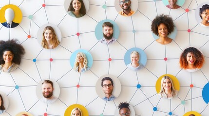 An illustration showcasing a diverse group of individuals connected in a vibrant social media network. Generative AI