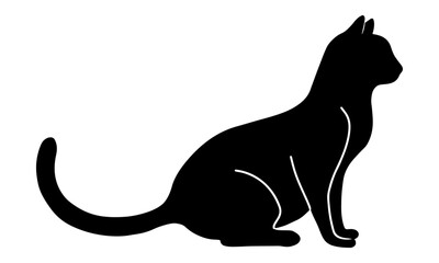 座った猫のシルエット　横向き