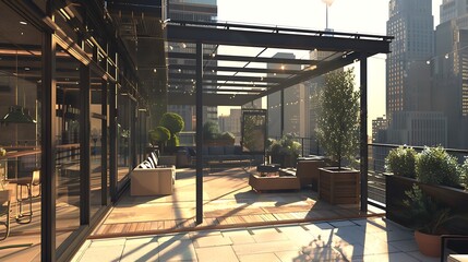 Fototapeta premium downtown loft with a retractable roof and wall system that transforms the space into an urban terrace