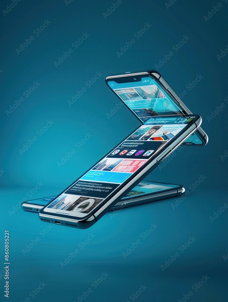 Fototapete A modern smartphone is displayed with a news feed of a social media platform on its screen, emphasizing the digital nature of todays information consumption. Generative AI